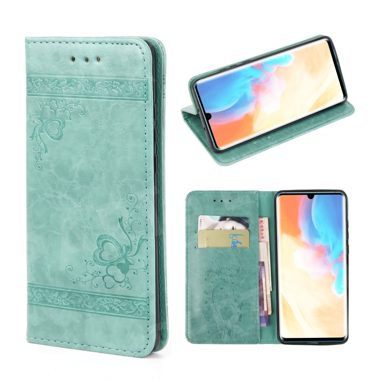 

Imprint Hearts Leather Wallet Case for Huawei P30 Pro - Cyan, Huawei P30 Pro