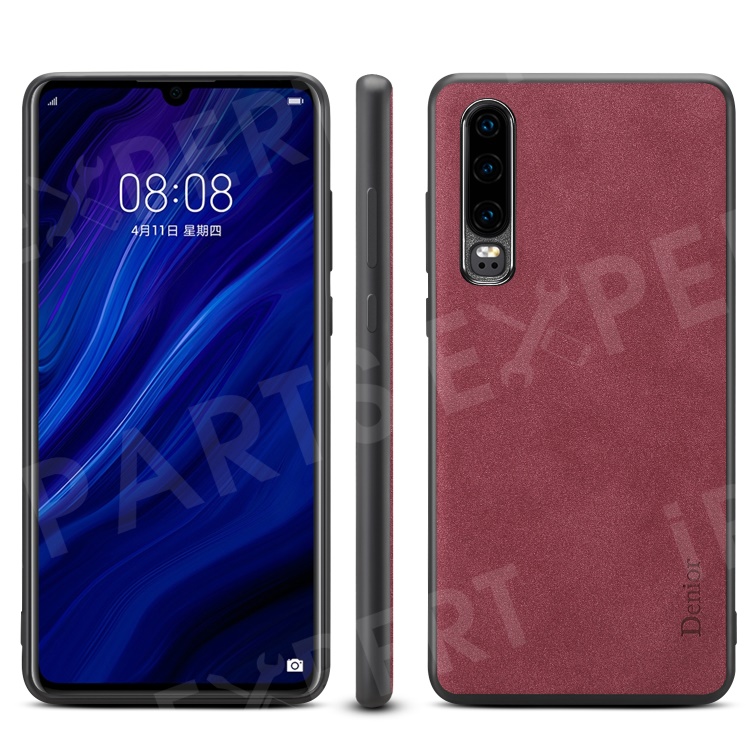 

Velvet Matte TPU + PU Leather Hybrid Phone Shell for Huawei P30 - Wine Red, Huawei P30
