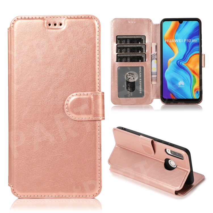

Extreme Series Wallet Stand TPU + PU Leather Phone Casing for Huawei P30 Lite / nova 4e - Rose Gold, Huawei P30 Lite