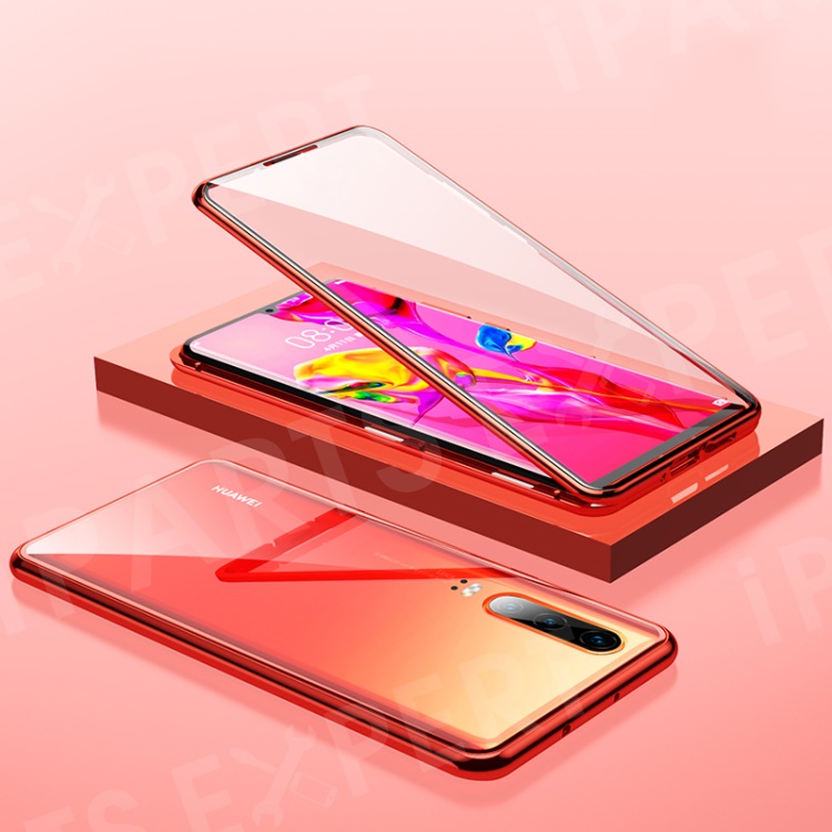 

Shock-proof Magnetic Installation Metal Frame + Tempered Glass Alll-round Protective Phone Shell for Huawei P30 - Red, Huawei P30