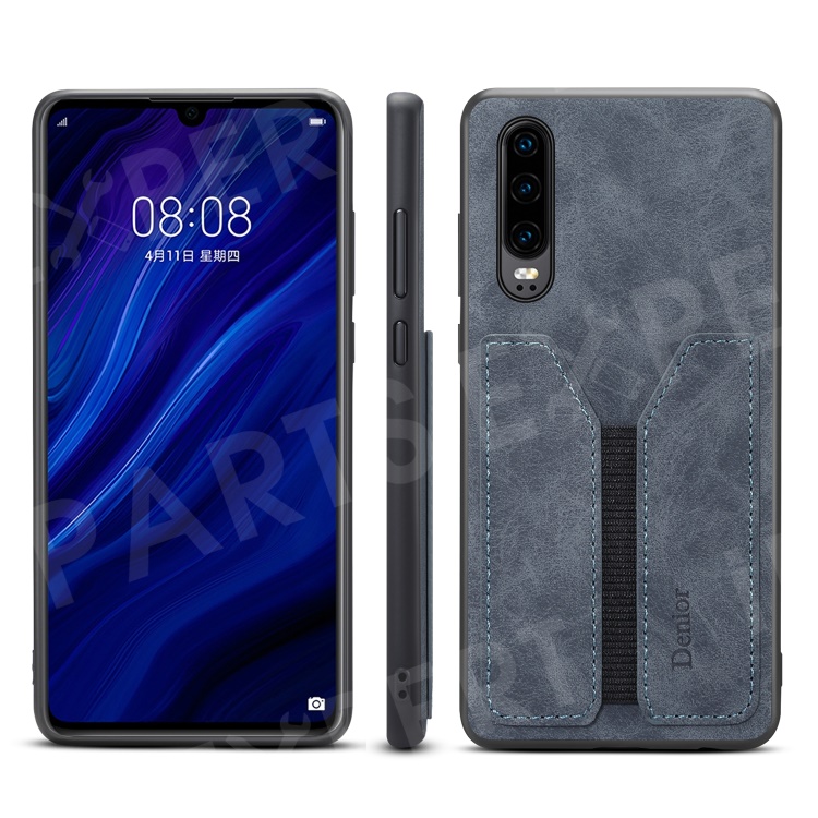 

Card Slot PU Leather Coated TPU Phone Shell for Huawei P30 - Grey, Huawei P30