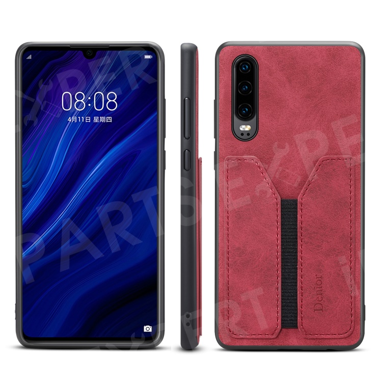 

Card Slot PU Leather Coated TPU Phone Shell for Huawei P30 - Red, Huawei P30