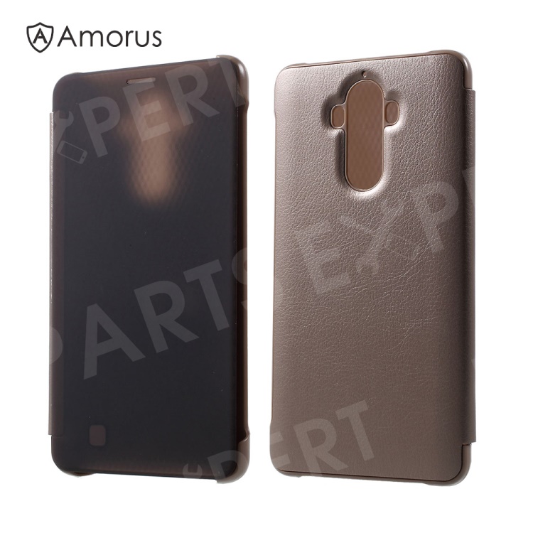 

AMORUS Translucent View Window Leather Smart Phone Shell for Huawei Mate 9 - Light Brown, Huawei Mate 9