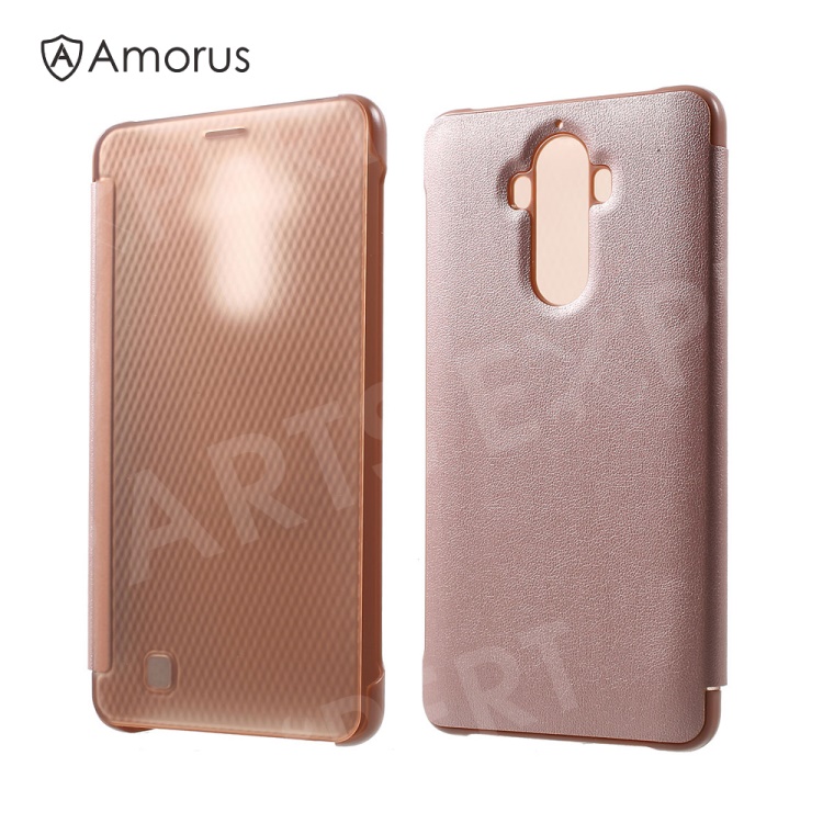 

AMORUS Translucent View Window Leather Smart Cell Phone Case for Huawei Mate 9 - Rose Gold, Huawei Mate 9