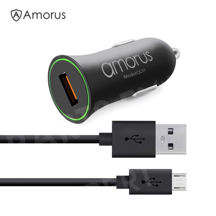 

AMORUS Quick Charge 3.0 Car Charger + Micro USB Cable Charging Kit for Samsung Galaxy S7 / LG G4 Etc. - Black, Galaxy S7