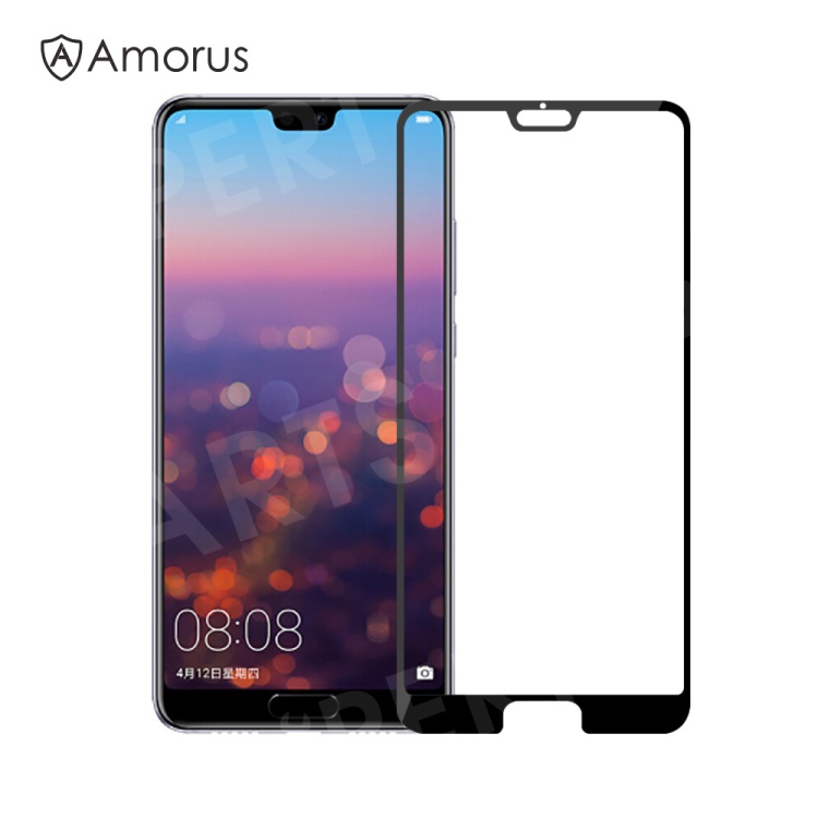 

AMORUS for Huawei P20 3D Curved Tempered Glass Screen Protector Silk Print - Black, Huawei P20