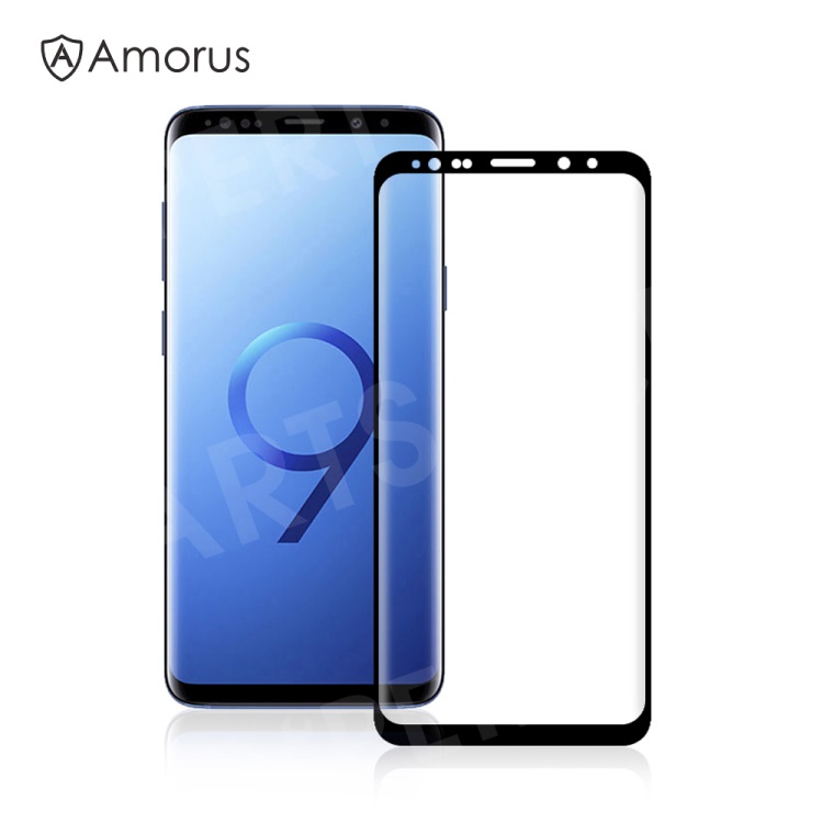 

AMORUS 3D Curved Full Glue Tempered Glass Screen Protector for Samsung Galaxy S9 Plus SM-G965 (Scaled-Down Version), Galaxy S9+