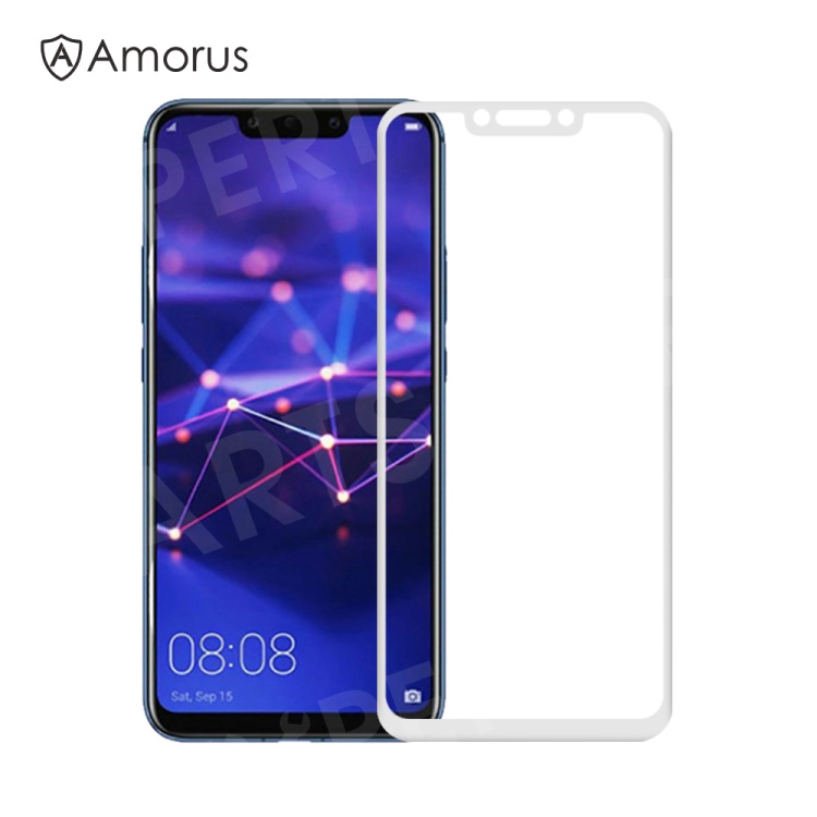 

AMORUS for Huawei Mate 20 Lite 9H Silk Printing Full Size Tempered Glass Anti-explosion Screen Protector [Full Glue] - White, Huawei Mate 20 Lite