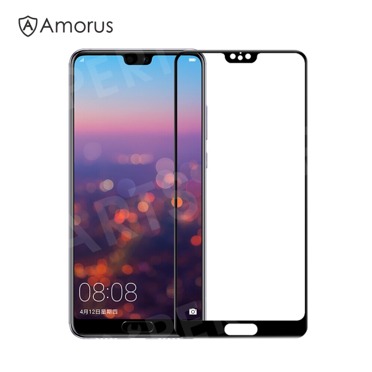 

AMORUS Full Glue Silk Printing 9H Tempered Glass Full Size Screen Shield for Huawei P20 - Black, Huawei P20