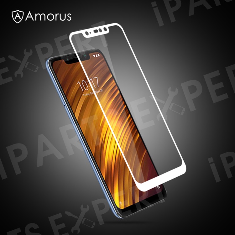 

AMORUS for Xiaomi Pocophone F1 / Poco F1 (India) 9H Silk Printing Full Size Tempered Glass Screen Protion Guard Film [Full Glue] - White, Xiaomi Pocophone F1