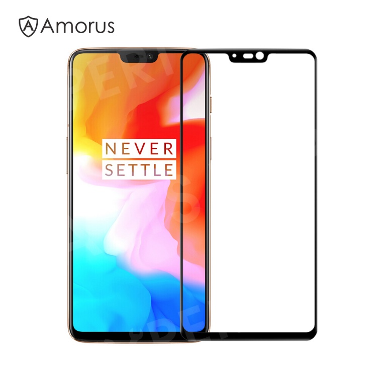 

AMORUS for OnePlus 6 9H | Silk Printing | Full Size | Anti-explosion | Tempered Glass Full Screen Protector [Full Glue] - Black, OnePlus 6
