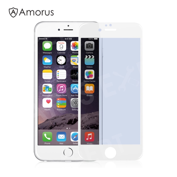 

AMORUS for iPhone 6s 6 3D Plating Anti-blue-ray Tempered Glass Screen Guard Full Cover - White, iPhone 6s 4.7-inch