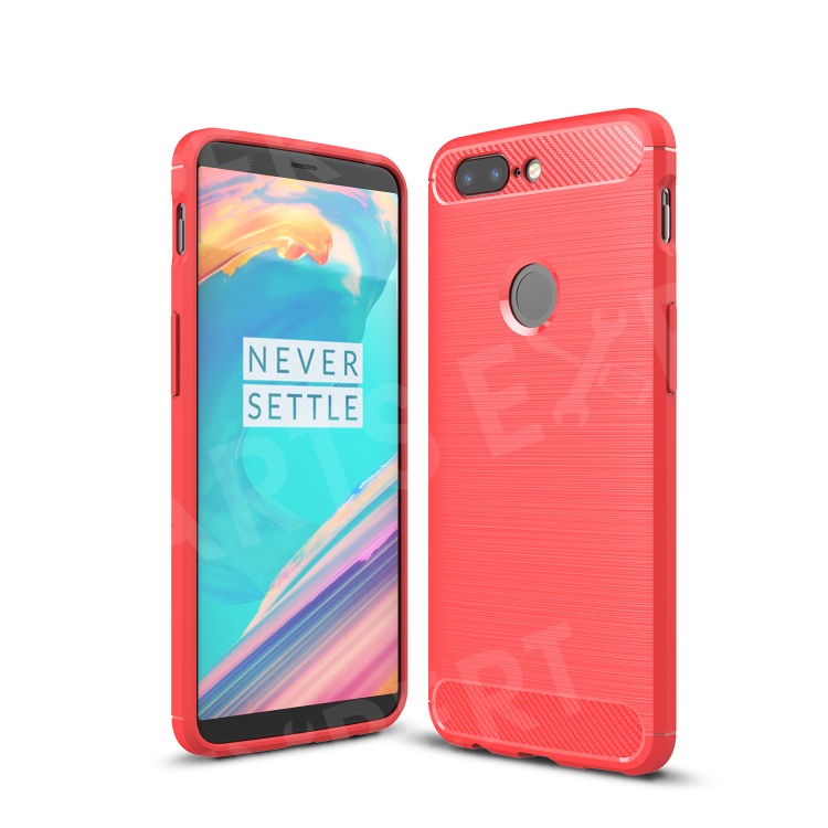 

For OnePlus 5T Carbon Fiber Texture Brushed TPU Mobile Cover Case - Red, OnePlus 5T