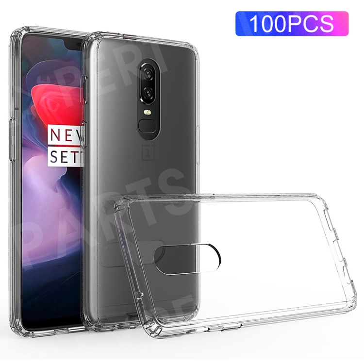 

100PCS/Lot Drop-resistant Clear Acrylic + TPU Hybrid Case for OnePlus 6 - Transparent, OnePlus 6