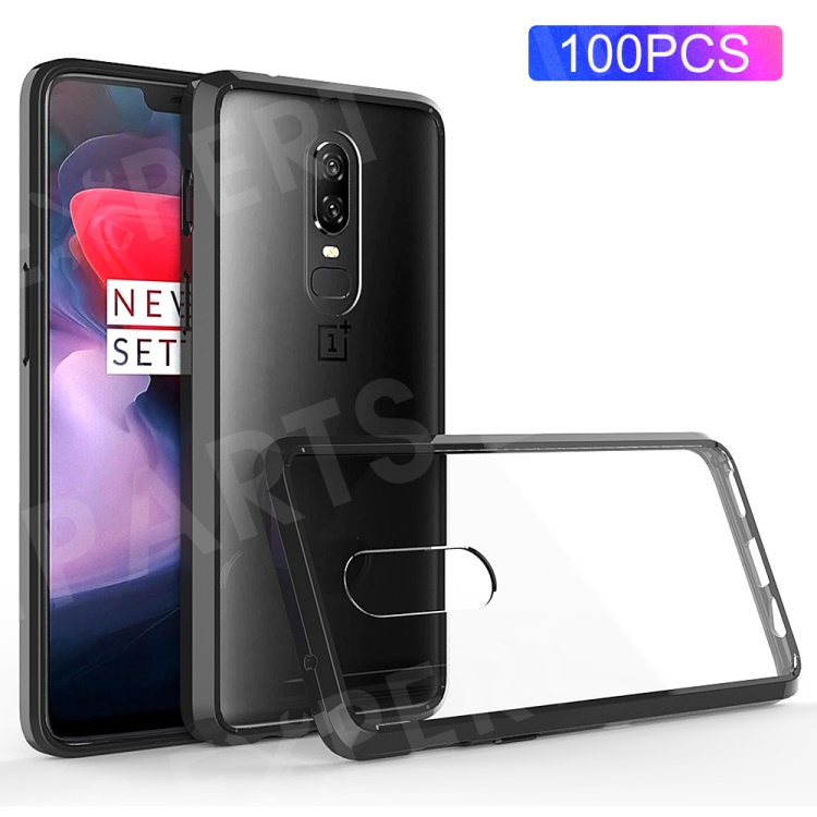 

100PCS/Lot Drop-resistant Clear Acrylic + TPU Hybrid Cover for OnePlus 6 - Black, OnePlus 6