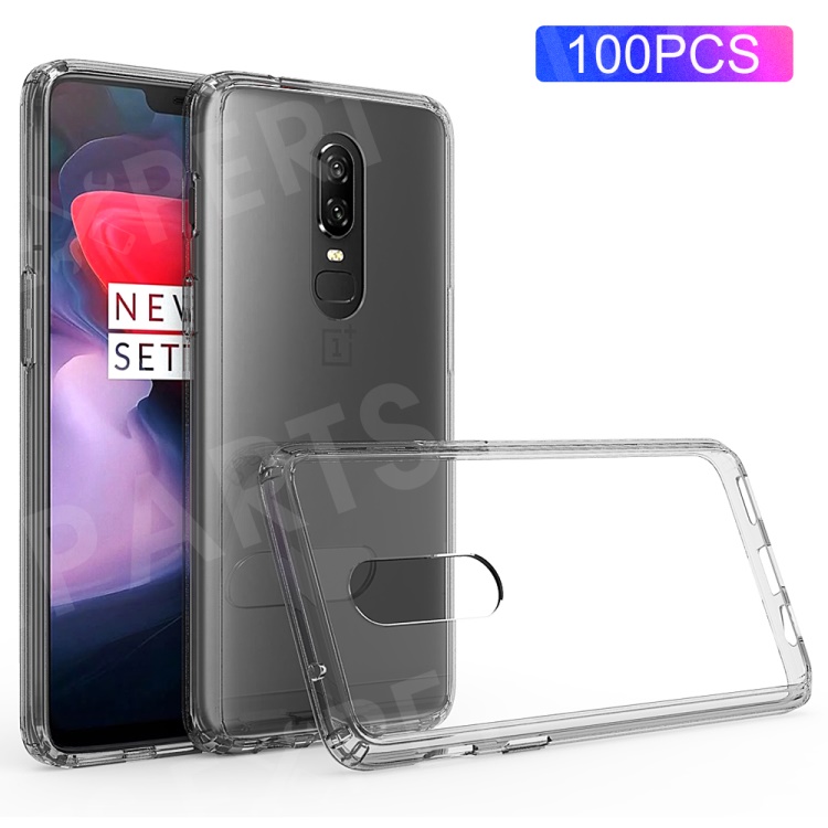 

100PCS/Lot Drop-resistant Clear Acrylic + TPU Hybrid Back Case for OnePlus 6 - Grey, OnePlus 6