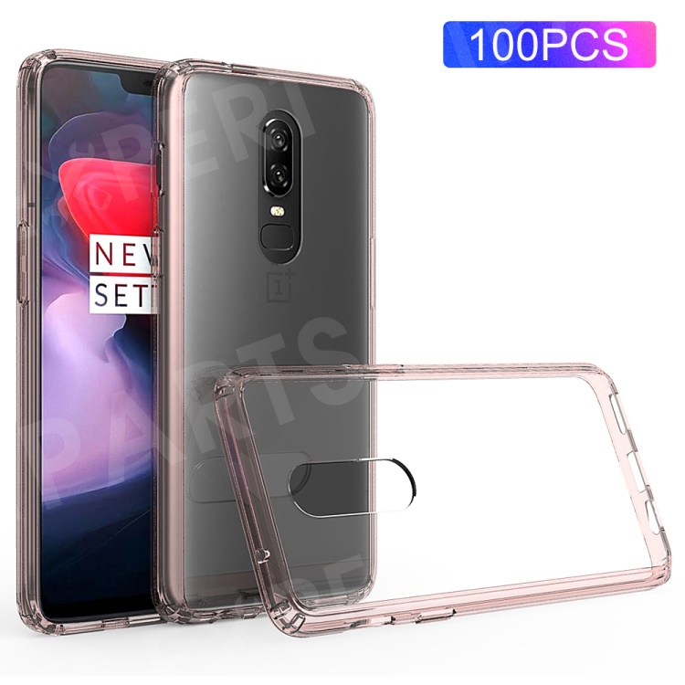 

100PCS/Lot Drop-resistant Clear Acrylic + TPU Hybrid Phone Shell for OnePlus 6 - Pink, OnePlus 6