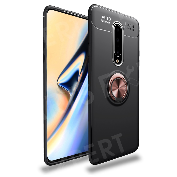 

LENUO Metal Ring Kickstand TPU Case for OnePlus 7 Pro Built-in Magnetic Metal Sheet - Black / Rose Gold, OnePlus 7 Pro