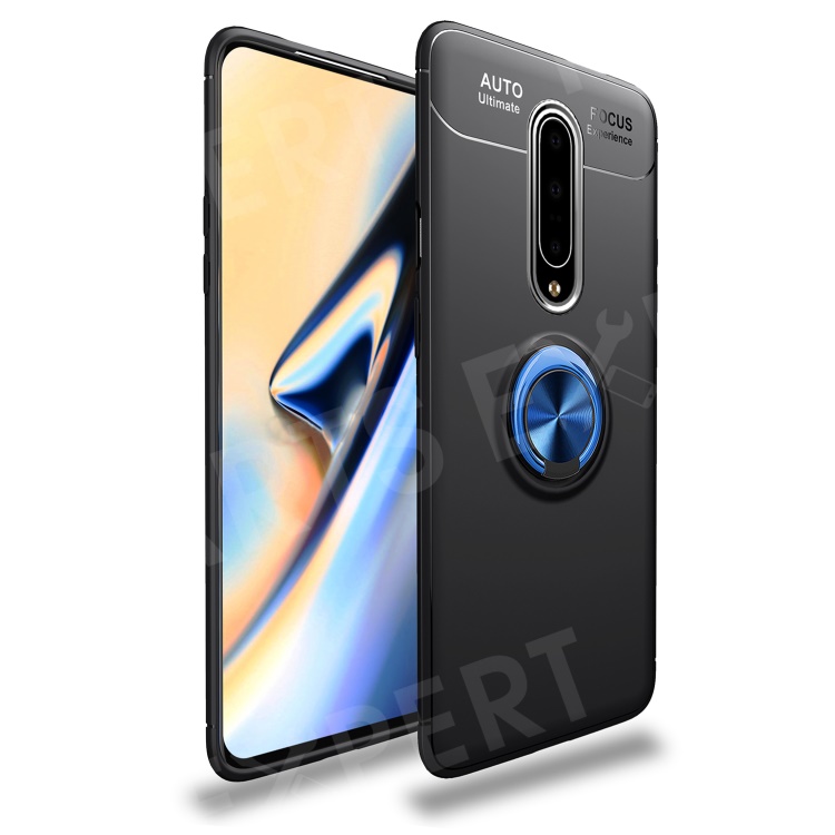 

LENUO Metal Ring Kickstand TPU Case for OnePlus 7 Pro Built-in Magnetic Metal Sheet - Black / Blue, OnePlus 7 Pro