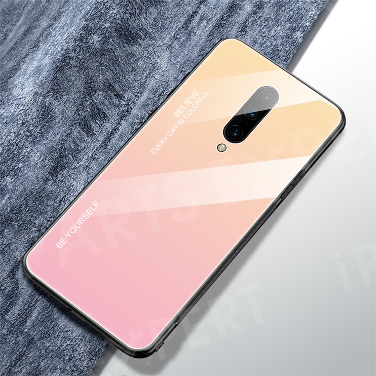 

Anti-fingerprint Gradient Color Tempered Glass + PC + TPU Hybrid Case for OnePlus 7 Pro - Gold / Pink, OnePlus 7 Pro