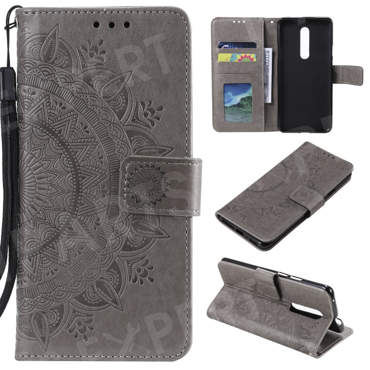 

Imprint Flower Leather Wallet Case for OnePlus 7 Pro - Grey, OnePlus 7 Pro