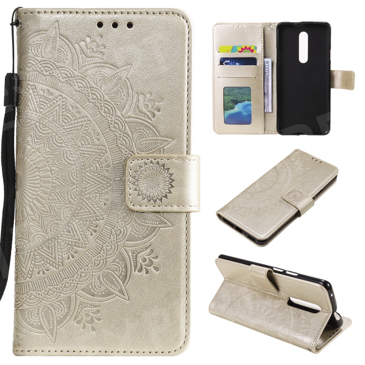 

Imprint Flower Leather Wallet Case for OnePlus 7 Pro - Gold, OnePlus 7 Pro