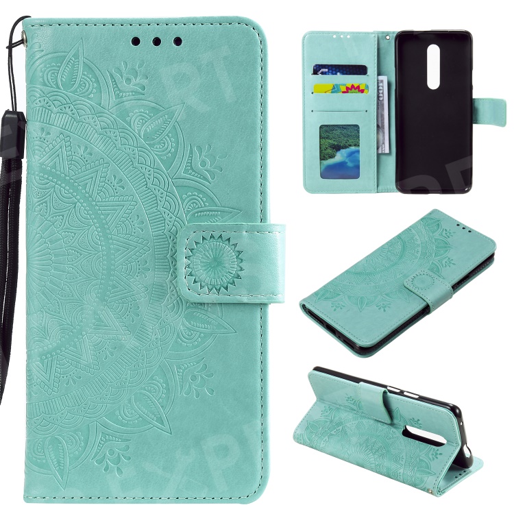 

Imprint Flower Leather Wallet Case for OnePlus 7 Pro - Cyan, OnePlus 7 Pro