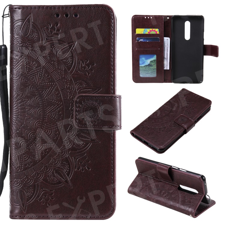 

Imprint Flower Leather Wallet Case for OnePlus 7 Pro - Brown, OnePlus 7 Pro