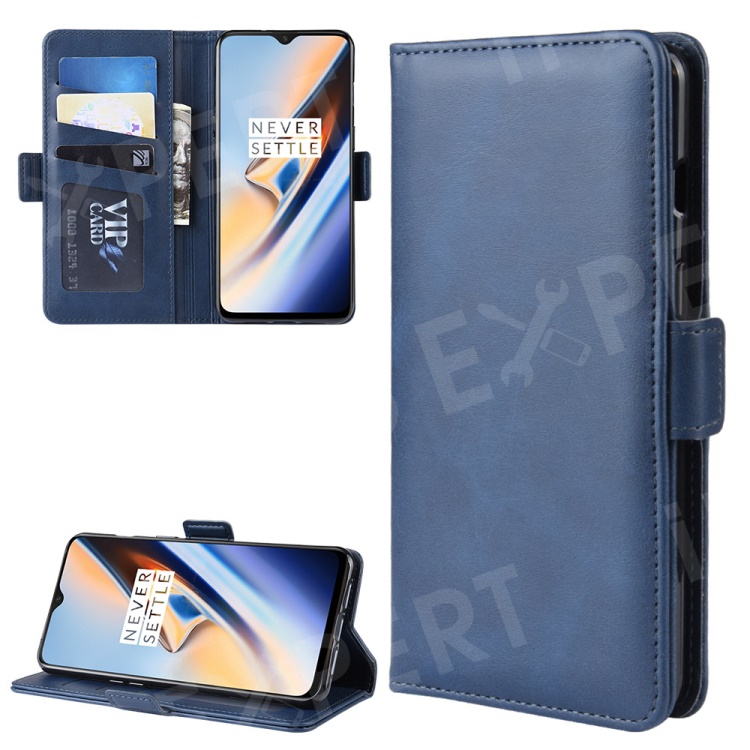 

Dual-clasp Leather Wallet Stand Cover Case for OnePlus 7 - Dark Blue, OnePlus 7