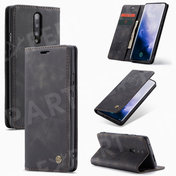 

CASEME 013 Series for OnePlus 7 Pro Auto-absorbed Wallet Stand PU Leather Phone Cover - Black, OnePlus 7 Pro