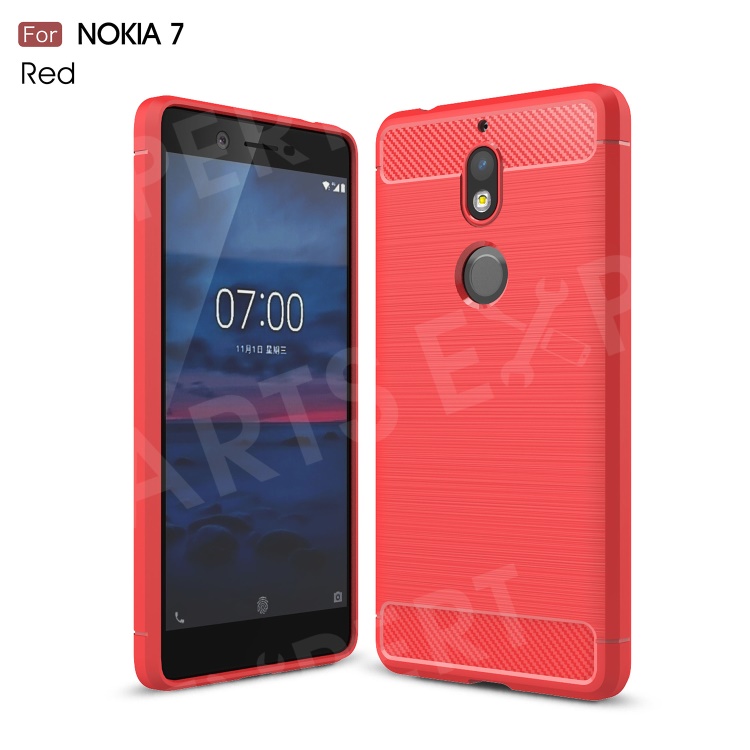 

Carbon Fibre Brushed TPU Protection Case for Nokia 7 - Red, Nokia 7