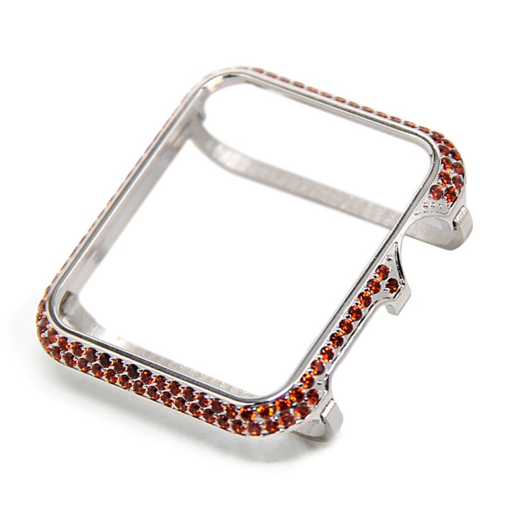 

Luxury Diamond Decor Metal Protective Case for Apple Watch Series 3/2/1 38mm - Silver + Red, Apple Watch Series 3 38mm