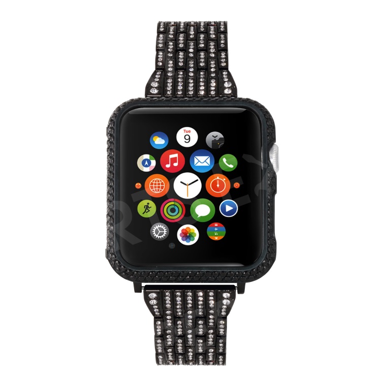 

Metal Rhinestone Decor Watch Band + Protective Frame for Apple Watch Series 5 4 44mm /Series 3/2/1 42mm - Black, Apple Watch Series 5 44mm