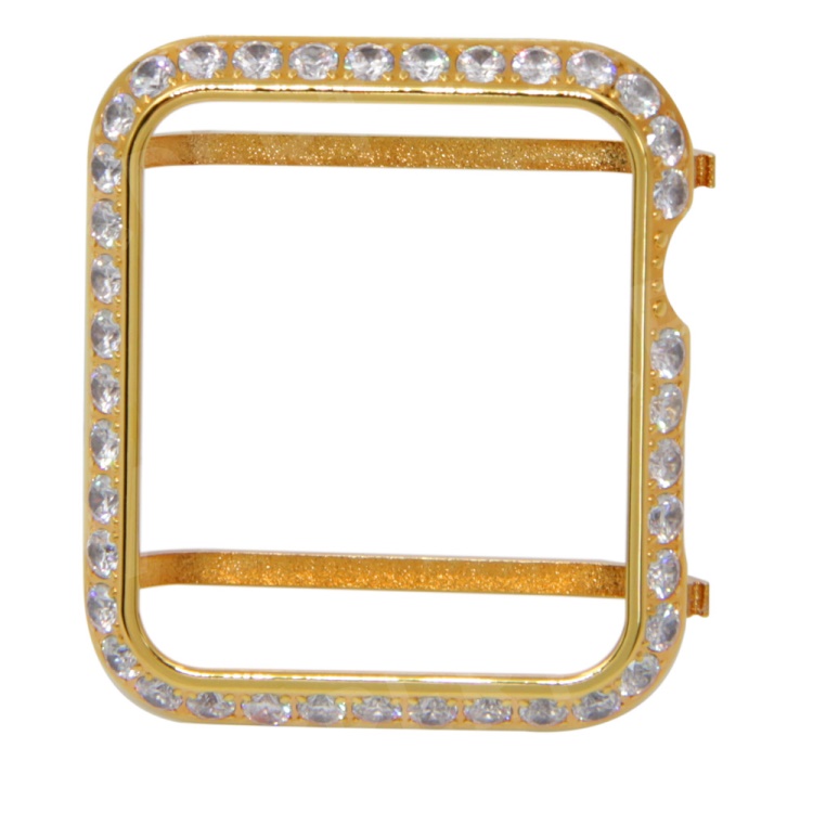 

Shiny One-row Rhinestone Decor Metal Protective Shell for Apple Watch Series 3/2/1 42mm - Gold, Apple Watch Series 3 42mm