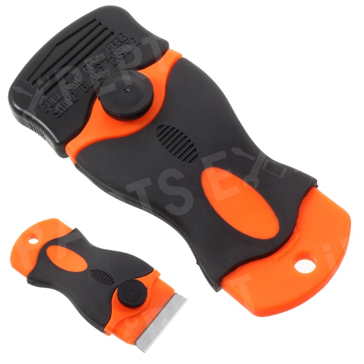 

Mini Scraper Ceramic/Window/Glass/Paint Cleaner Remover with 2 Plastic Double Edge Blades - Orange + Black
