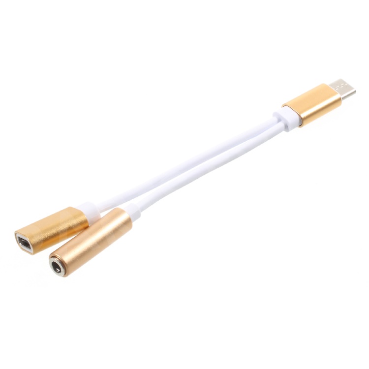 

USB Type-C to 3.5mm Jack Aux Audio + USB Type-C Charging Female Port Splitter Cable - Gold Color, Huawei P10 Plus
