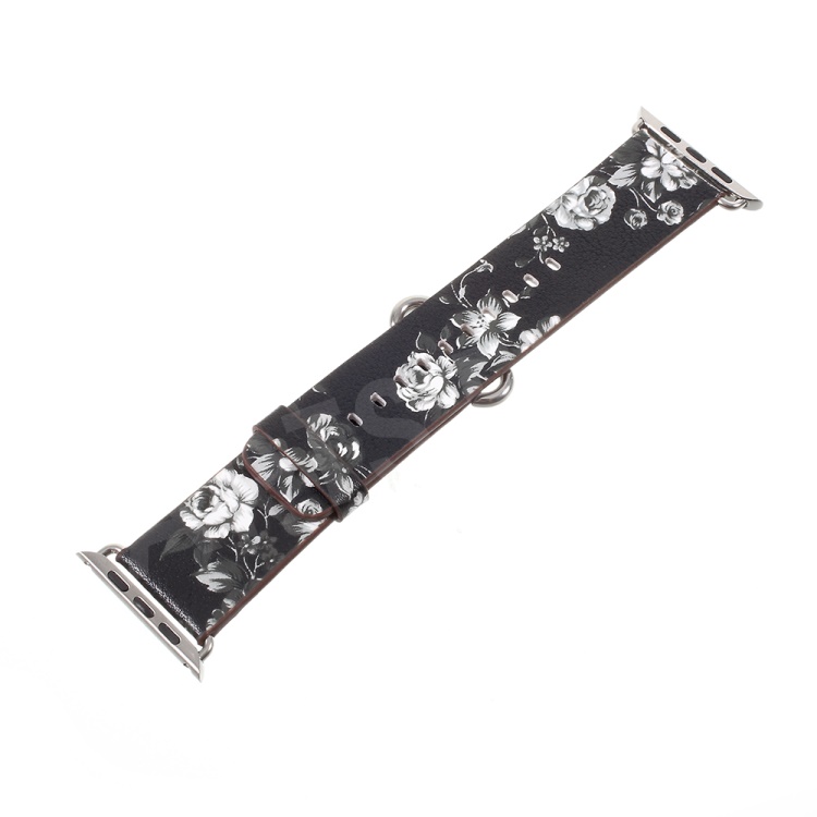 

Flower Printing PU Leather Watch Band for Apple Watch Series 5 4 40mm / Series 3 2 1 38mm - Black / Colorless Peonies, Apple Watch Series 5 40mm