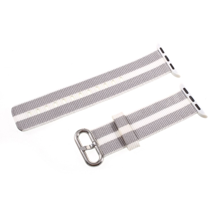 

For Apple Watch Series 5 / 4 44mm / Series 3 2 1 42mm Metal Buckle Nylon Watch Strap - Grey / White, Apple Watch Series 5 44mm