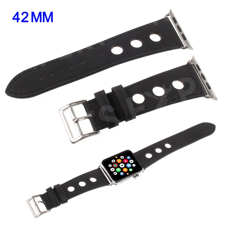 

Metal Buckle PU Leather Watch Band for Apple Watch Series 5 4 44mm, Series 5 / 4 44mm / Series 3 2 1 42mm - Black, Apple Watch Series 5 44mm