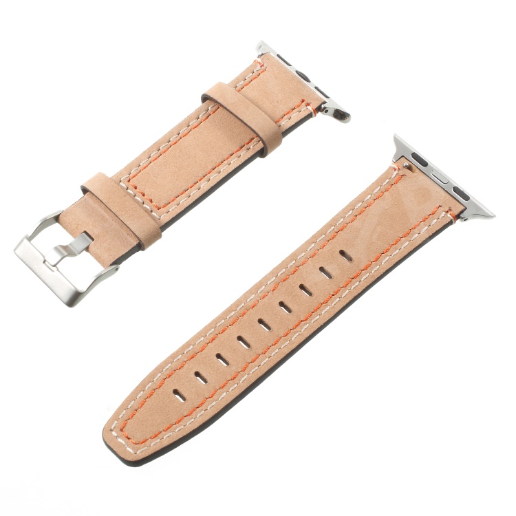 

For Apple Watch Series 5 4 40mm / Series 3 / 2 / 1 38mm Double Stitches Genuine Leather Replacement Strap - Brown, Apple Watch Series 5 40mm