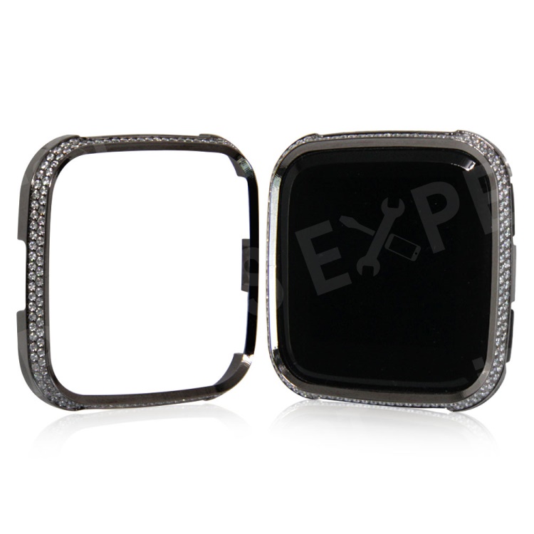 

Double Rows Rhinestone Decoration Aluminium Alloy Frame Protective Case for Fitbit Versa - Black, Fitbit Versa