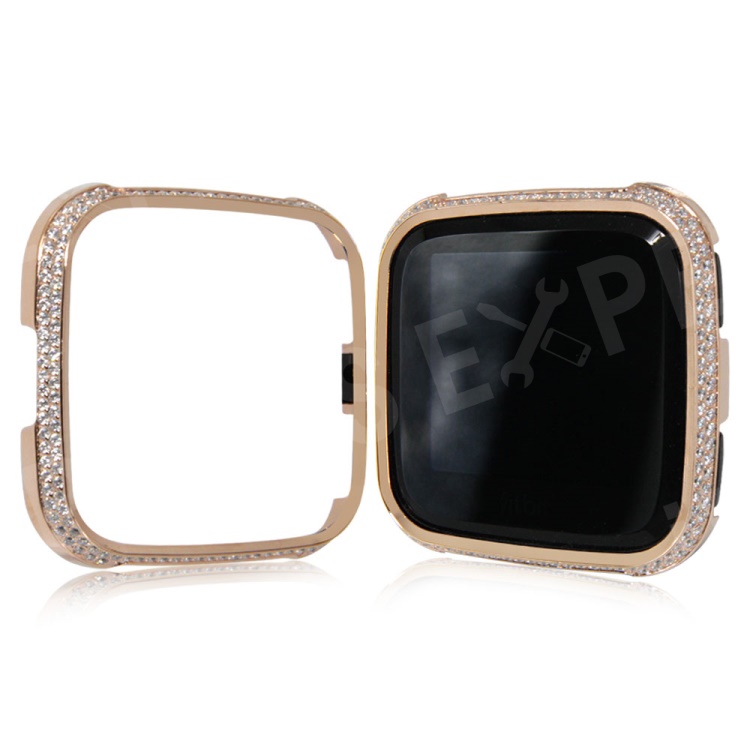 

2 Rows Rhinestone Decoration Aluminium Alloy Frame Protector Shell for Fitbit Versa - Rose Gold, Fitbit Versa