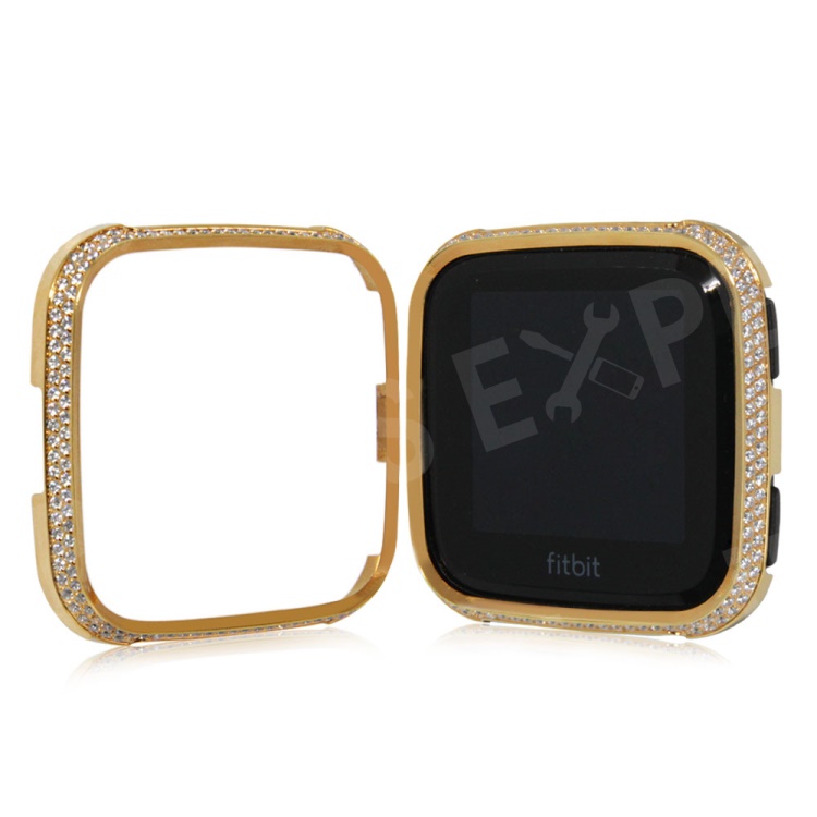 

Dual-row Rhinestone Decoration Aluminium Alloy Frame Case Shell for Fitbit Versa - Gold, Fitbit Versa