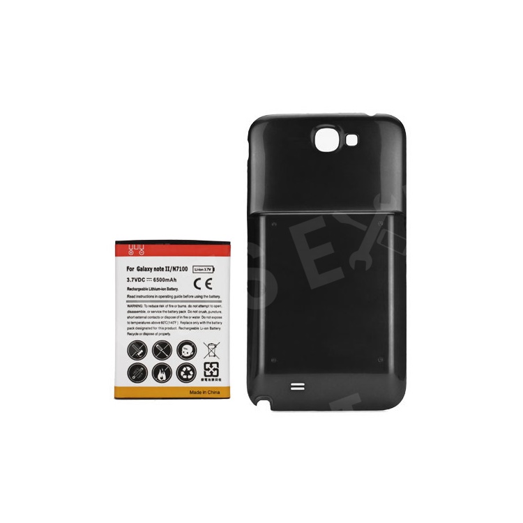 

For Samsung Galaxy Note ii N7100 Extended Battery with Battery Door Cover 6500mAh - Black, Galaxy Note II N7100