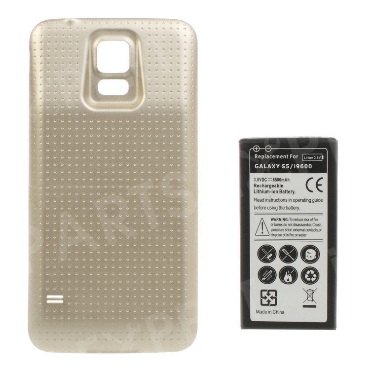 

6500mAh Extended Li-ion Battery + Concave Dots Housing Back Cover for Samsung Galaxy S5 G900 - Champagne, Galaxy S5 G900