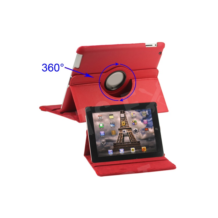 360 Degree Rotating New iPad 2 3 4 Leather Case Cover with Stand - Red