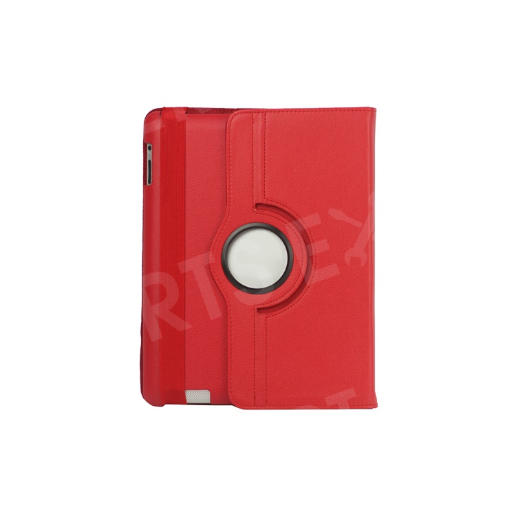 360 Degree Rotating New iPad 2 3 4 Leather Case Cover with Stand - Red