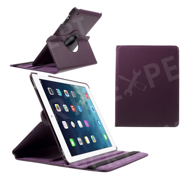 360 Degree Rotating New iPad 2 3 4 Leather Case Cover with Stand - Purple