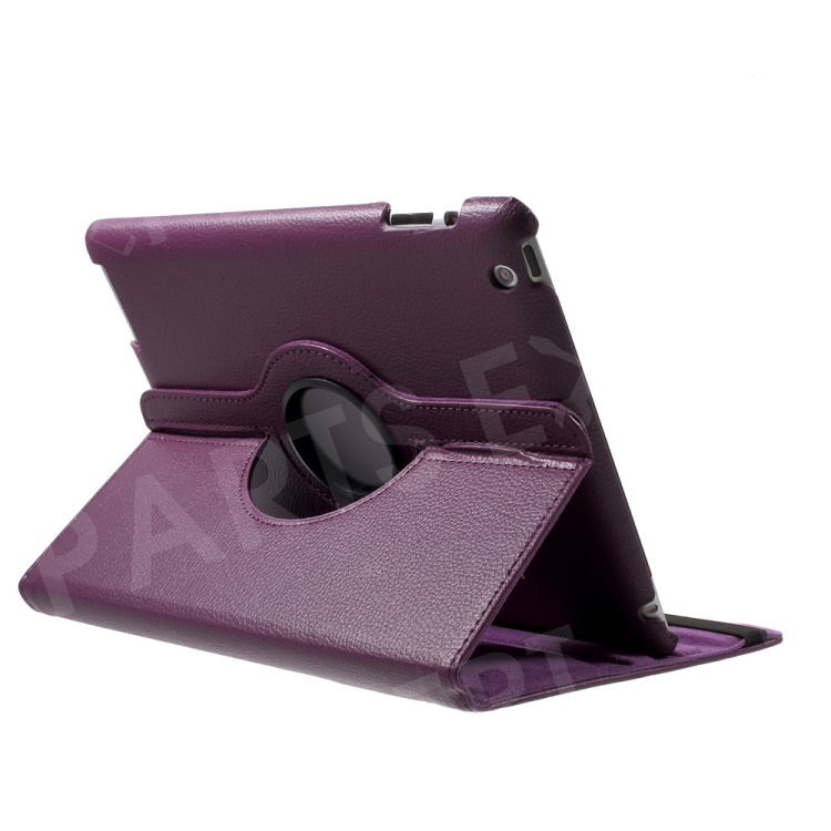 360 Degree Rotating New iPad 2 3 4 Leather Case Cover with Stand - Purple