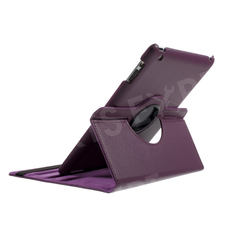 360 Degree Rotating New iPad 2 3 4 Leather Case Cover with Stand - Purple